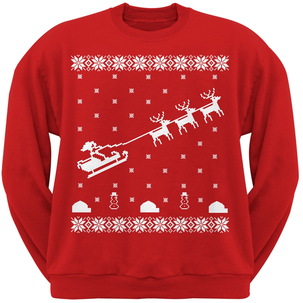 Flying Santa Sleigh Ugly XMAS Sweater Adult Sweatshirt Men's Sweatshirts Old Glory SM Red 