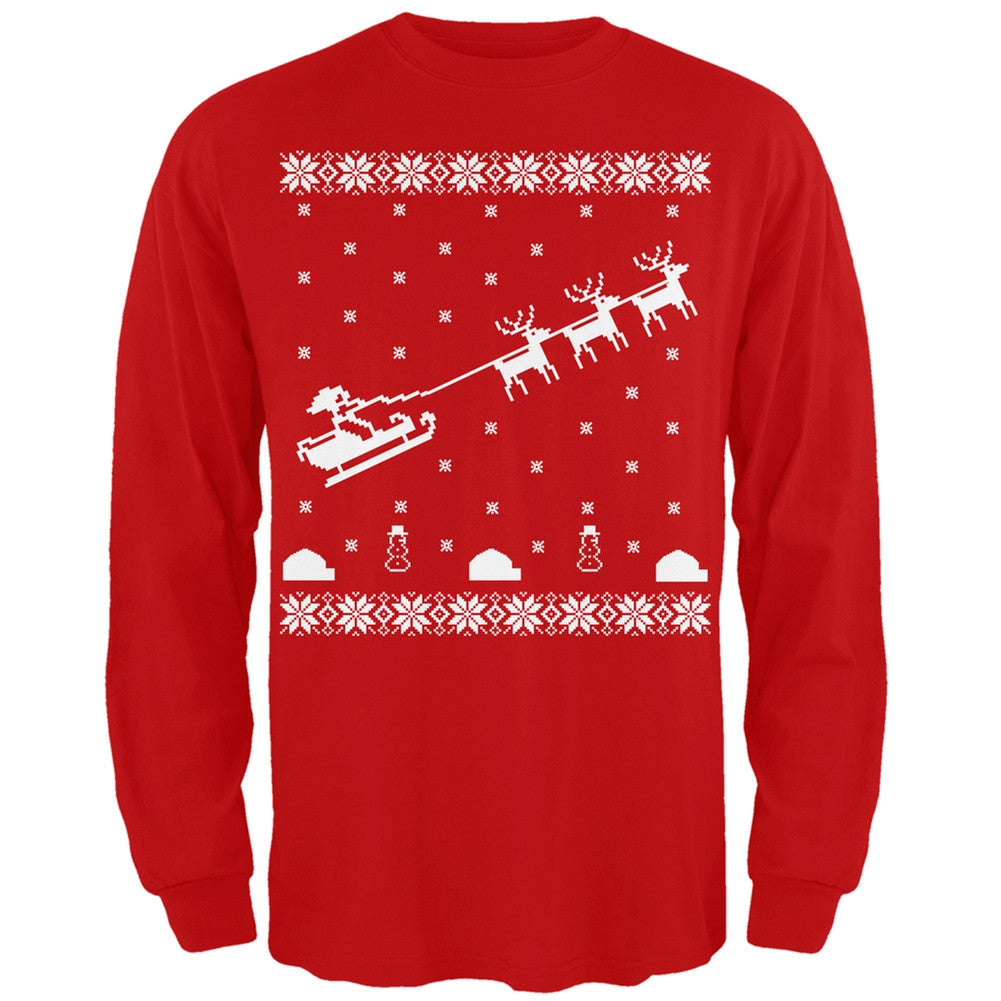 Flying Santa Sleigh Ugly XMAS Sweater Forest Adult Long Sleeve T-Shirt Men's Long Sleeves Old Glory   