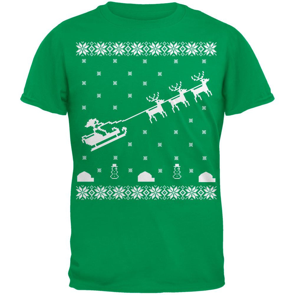 Flying Santa Sleigh Ugly XMAS Sweater Forest Adult T-Shirt Men's T-Shirts Old Glory   