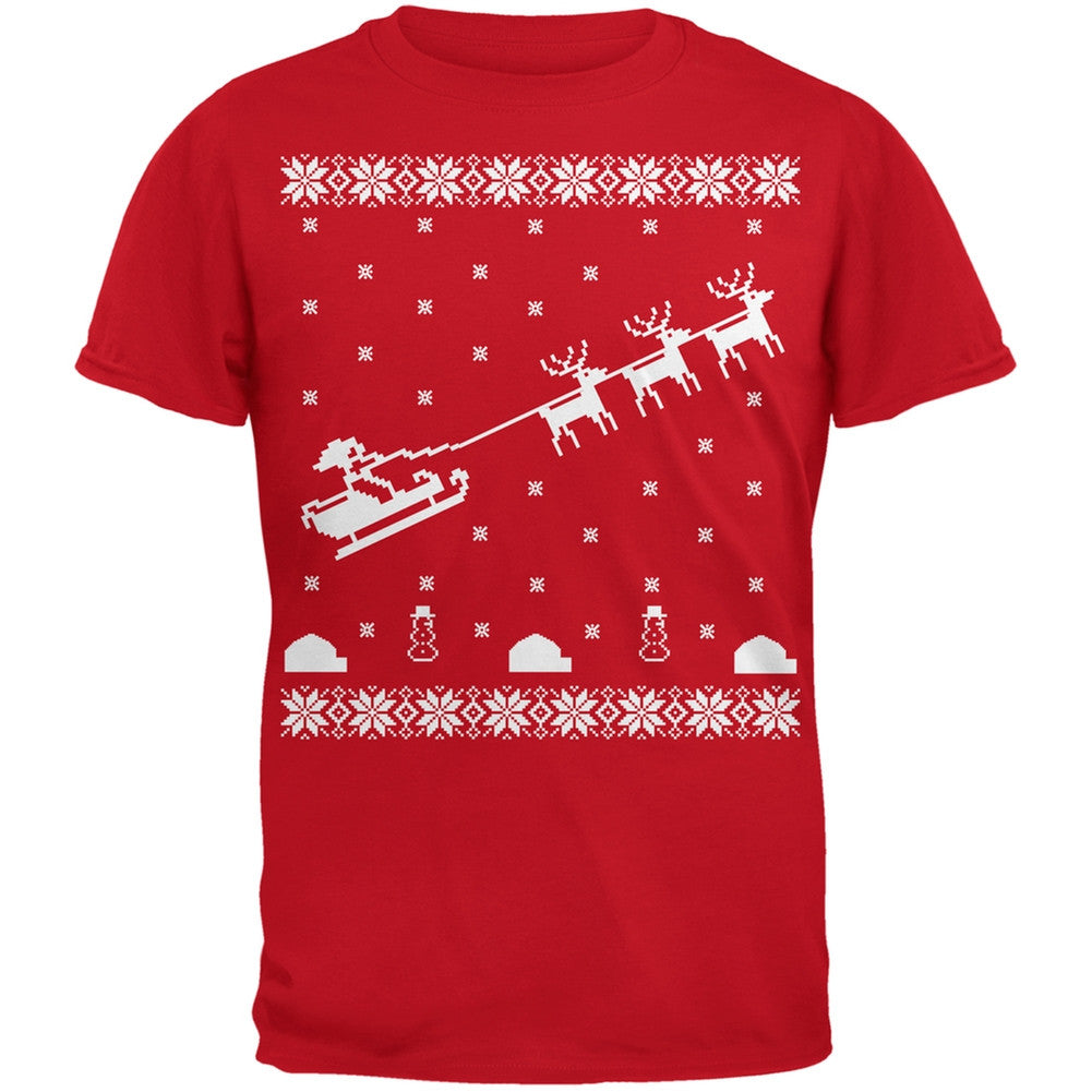 Flying Santa Sleigh Ugly Christmas Sweater Red Adult T-Shirt Men's T-Shirts Old Glory 2XL Red 