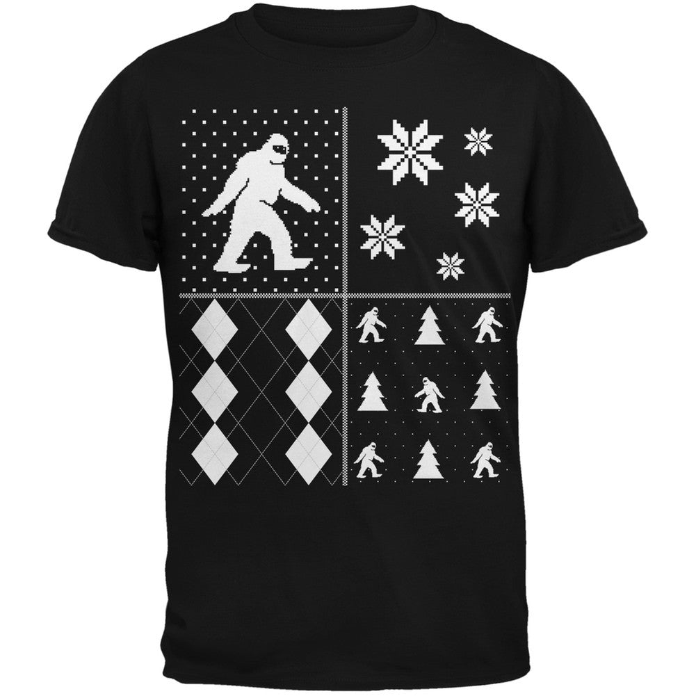 Sasquatch Festive Blocks Ugly XMAS Sweater Forest Adult T-Shirt Men's T-Shirts Old Glory   