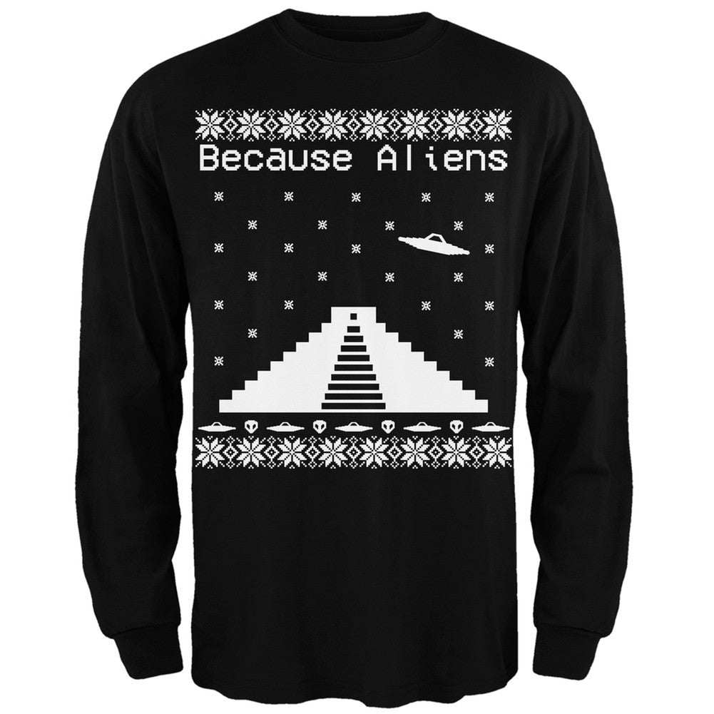 Because Aliens Pyramid Ugly XMAS Sweater Forest Adult Long Sleeve T-Shirt Men's Long Sleeves Old Glory 2XL Black 