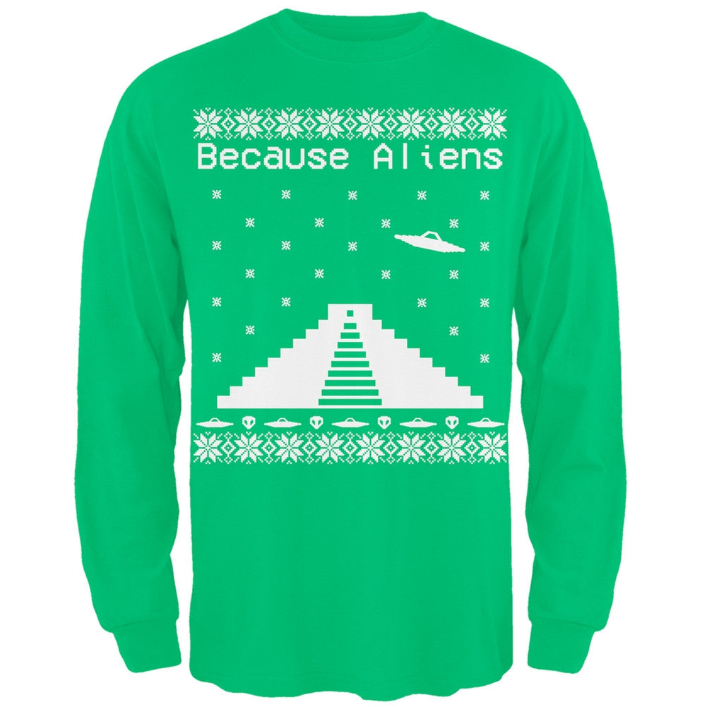 Because Aliens Pyramid Ugly XMAS Sweater Forest Adult Long Sleeve T-Shirt Men's Long Sleeves Old Glory 2XL Green 