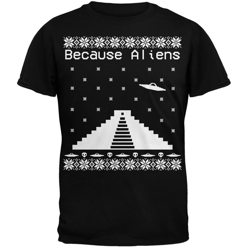 Because Aliens Pyramid Ugly XMAS Sweater Forest Adult T-Shirt Men's T-Shirts Old Glory 2XL Black 