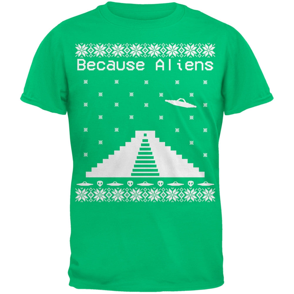 Because Aliens Pyramid Ugly XMAS Sweater Forest Adult T-Shirt Men's T-Shirts Old Glory 2XL Green 