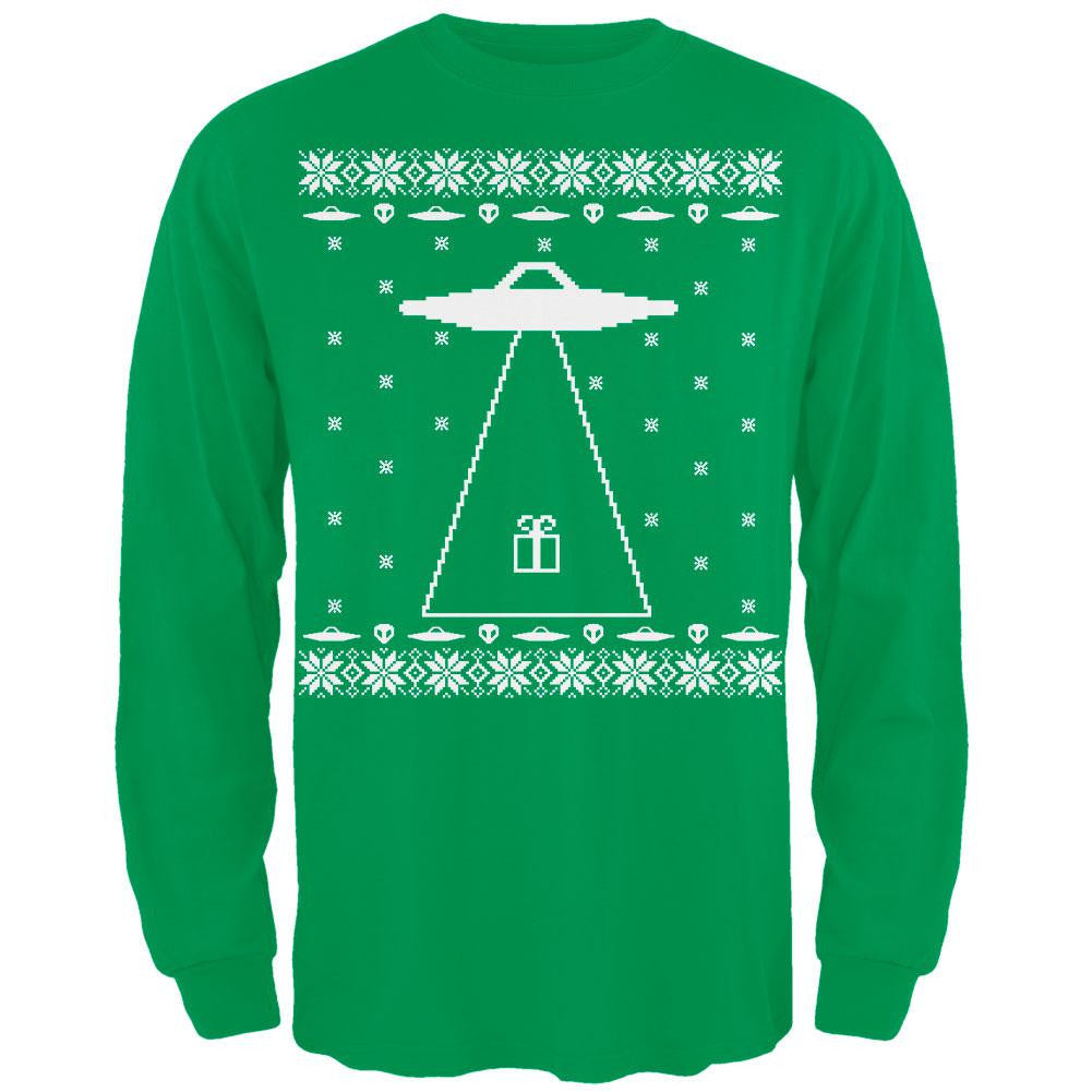 Alien Abduction Ugly XMAS Sweater Adult Long Sleeve T-Shirt Men's Long Sleeves Old Glory 2XL Green 