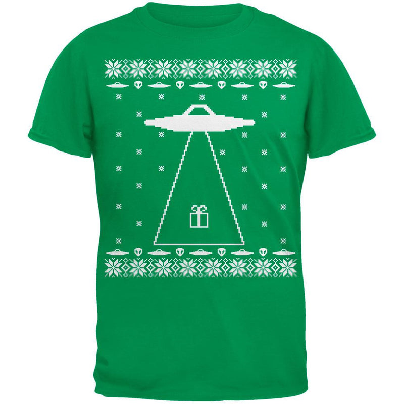 Alien Abduction Ugly XMAS Sweater Adult T-Shirt Men's T-Shirts Old Glory 2XL Green 