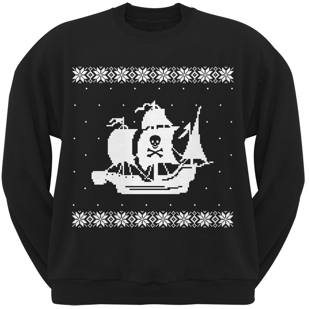 Big Pirate Ship Ugly Christmas Sweater Black Sweatshirt Men's Sweatshirts Old Glory SM Black 