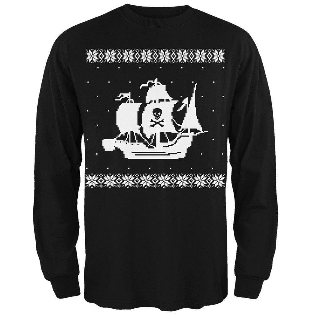 Big Pirate Ship Ugly Christmas Sweater Black Long Sleeve T-Shirt Men's Long Sleeves Old Glory 2XL Black 