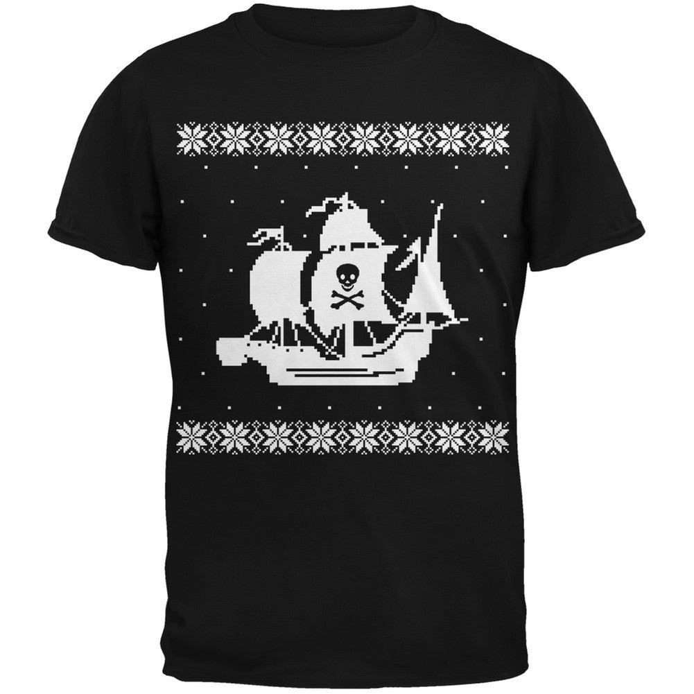 Big Pirate Ship Ugly Christmas Sweater Black Youth T-Shirt Youth T-Shirts Old Glory LG Black 