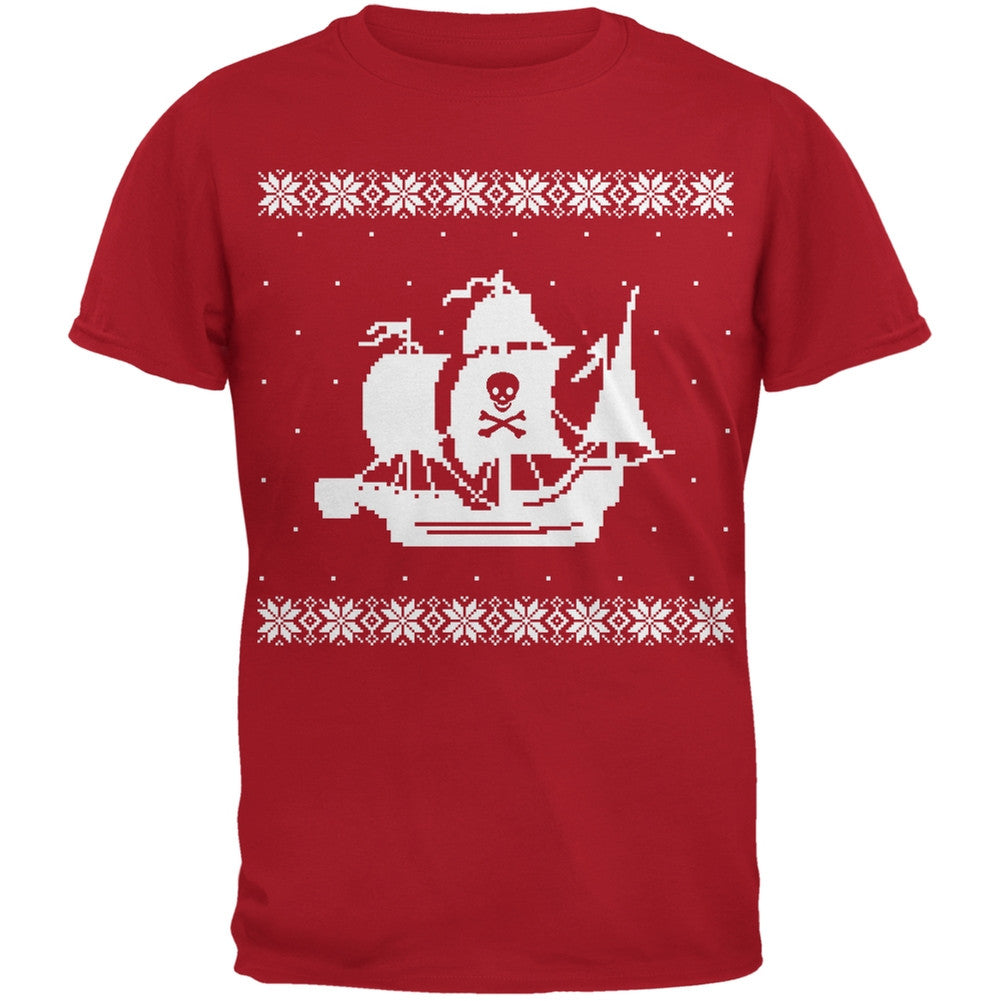 Big Pirate Ship Ugly Christmas Sweater Red Adult T-Shirt Men's T-Shirts Old Glory 2XL Red 