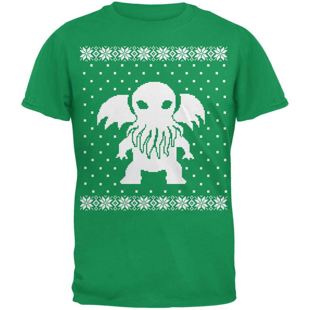 Big Cthulhu Ugly Christmas Sweater Forest Adult T-Shirt Men's T-Shirts Old Glory   