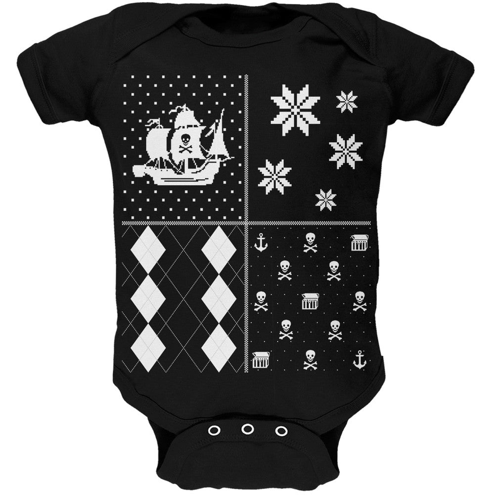 Pirates Festive Blocks Ugly Christmas Sweater Black Soft Baby One Piece Baby One Piece Old Glory   