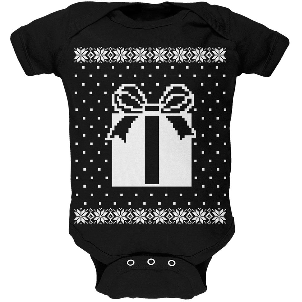 Big Present Ugly Christmas Sweater Black Soft Baby One Piece Baby One Piece Old Glory 0-3M Black 