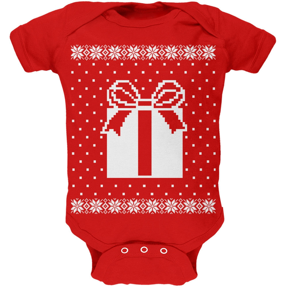 Big Present Ugly Christmas Sweater Black Soft Baby One Piece Baby One Piece Old Glory 0-3M Red 