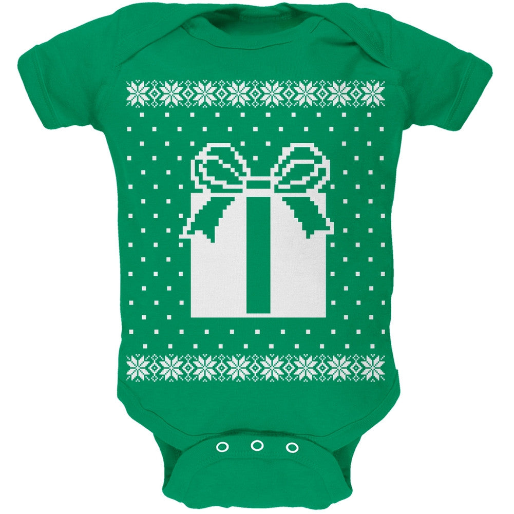 Big Present Ugly Christmas Sweater Black Soft Baby One Piece Baby One Piece Old Glory 0-3M Green 