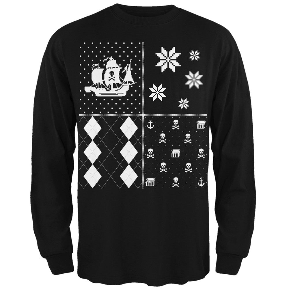 Pirates Festive Blocks Ugly Christmas Sweater Black Long Sleeve T-Shirt Men's Long Sleeves Old Glory   