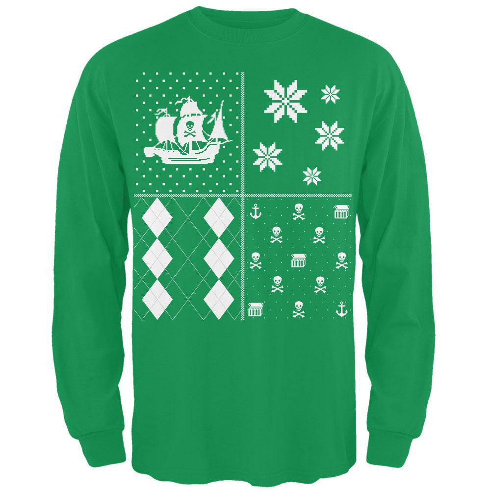 Pirates Festive Blocks Ugly Christmas Sweater Black Long Sleeve T-Shirt Men's Long Sleeves Old Glory   