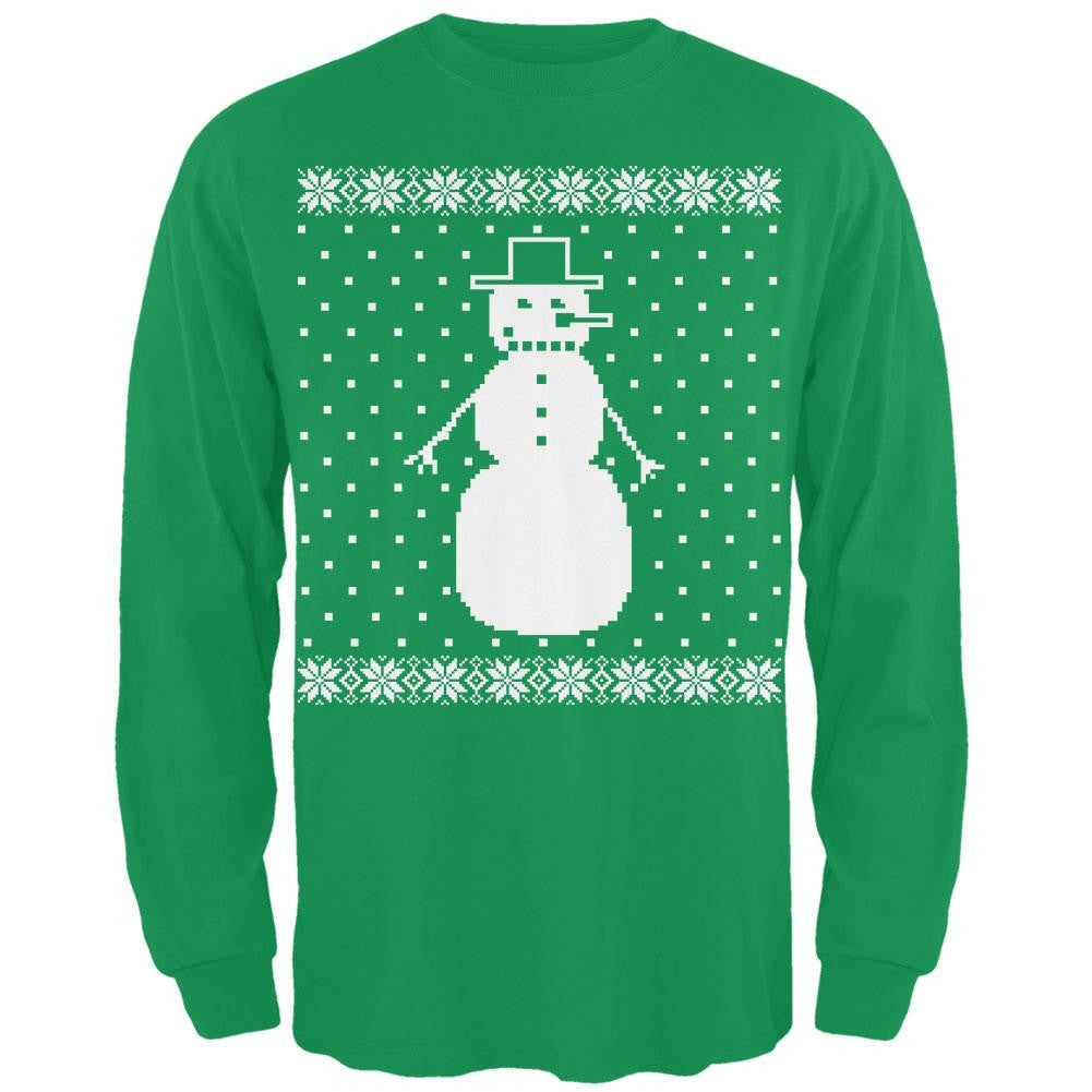 Big Snowman Ugly Christmas Sweater Black Long Sleeve T-Shirt Men's Long Sleeves Old Glory 2XL Green 