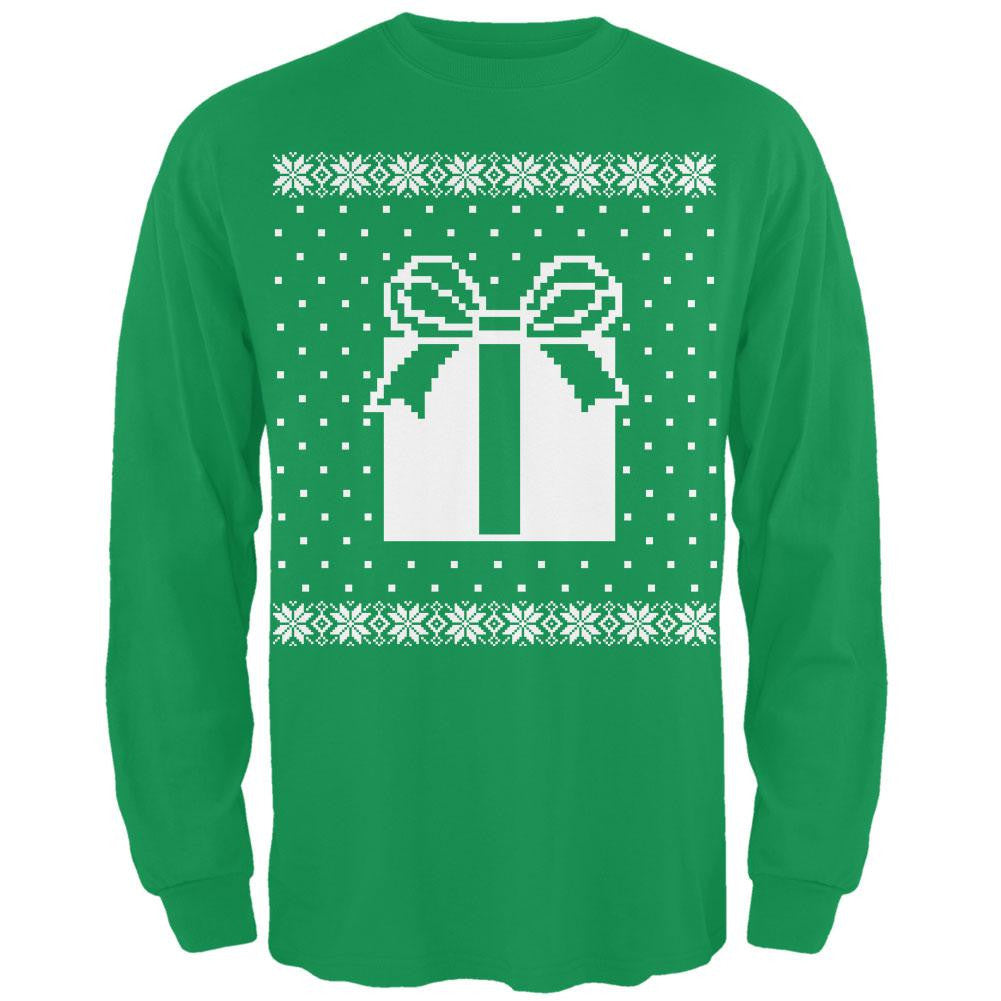 Big Present Ugly Christmas Sweater Black Adult Long Sleeve T-Shirt Men's Long Sleeves Old Glory 2XL Green 