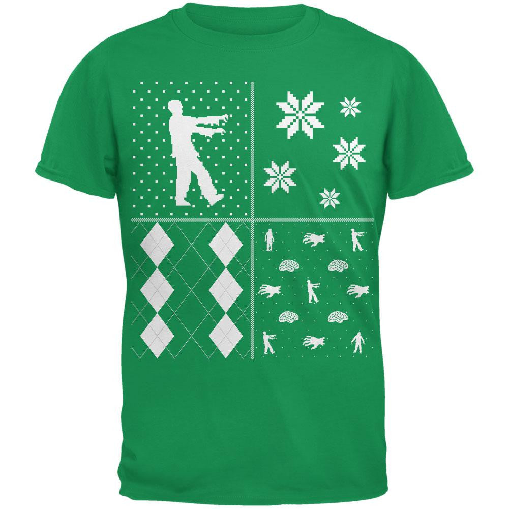 Zombies Festive Blocks Ugly XMAS Sweater Forest Adult T-Shirt Men's T-Shirts Old Glory   