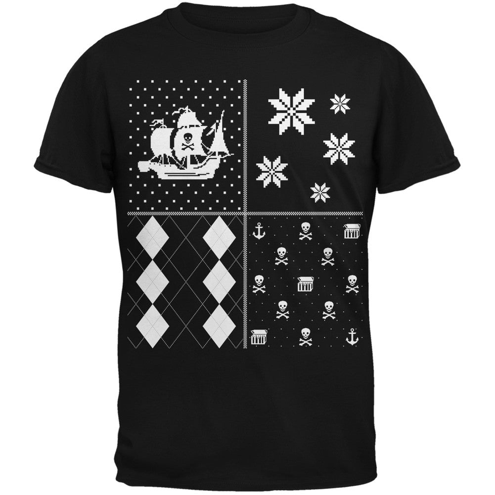 Pirates Festive Blocks Ugly Christmas Sweater Black Adult T-Shirt Men's T-Shirts Old Glory   