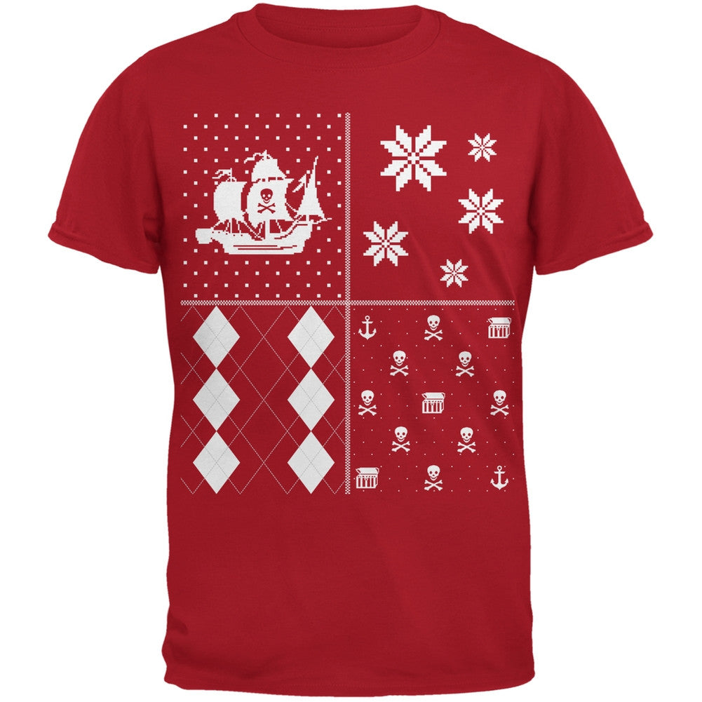 Pirates Festive Blocks Ugly Christmas Sweater Black Adult T-Shirt Men's T-Shirts Old Glory   