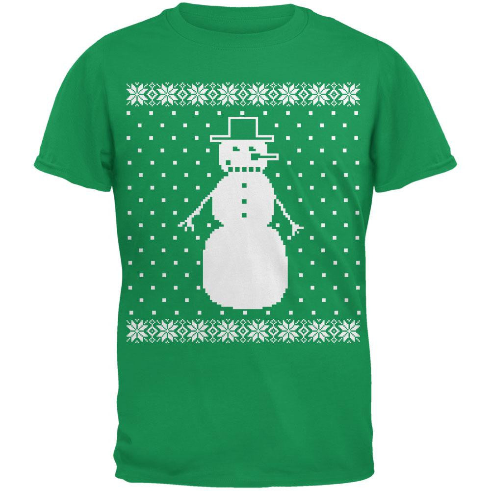 Big Snowman Ugly Christmas Sweater Black Adult T-Shirt Men's T-Shirts Old Glory 2XL Green 