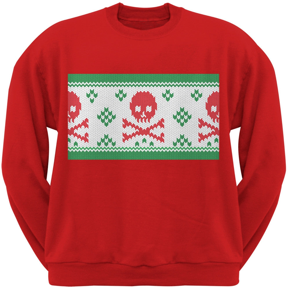 Knit Skull And Crossbones Ugly Christmas Sweater Red Adult Crew Neck Sweatshirt Men's Sweatshirts Old Glory   