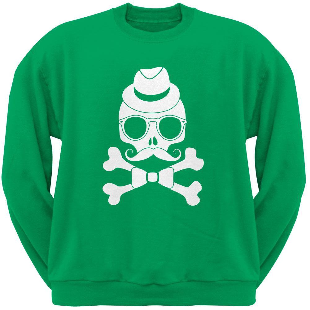 Hipster Skull And Crossbones Black Adult Crew Neck Sweatshirt Men's Sweatshirts Old Glory   