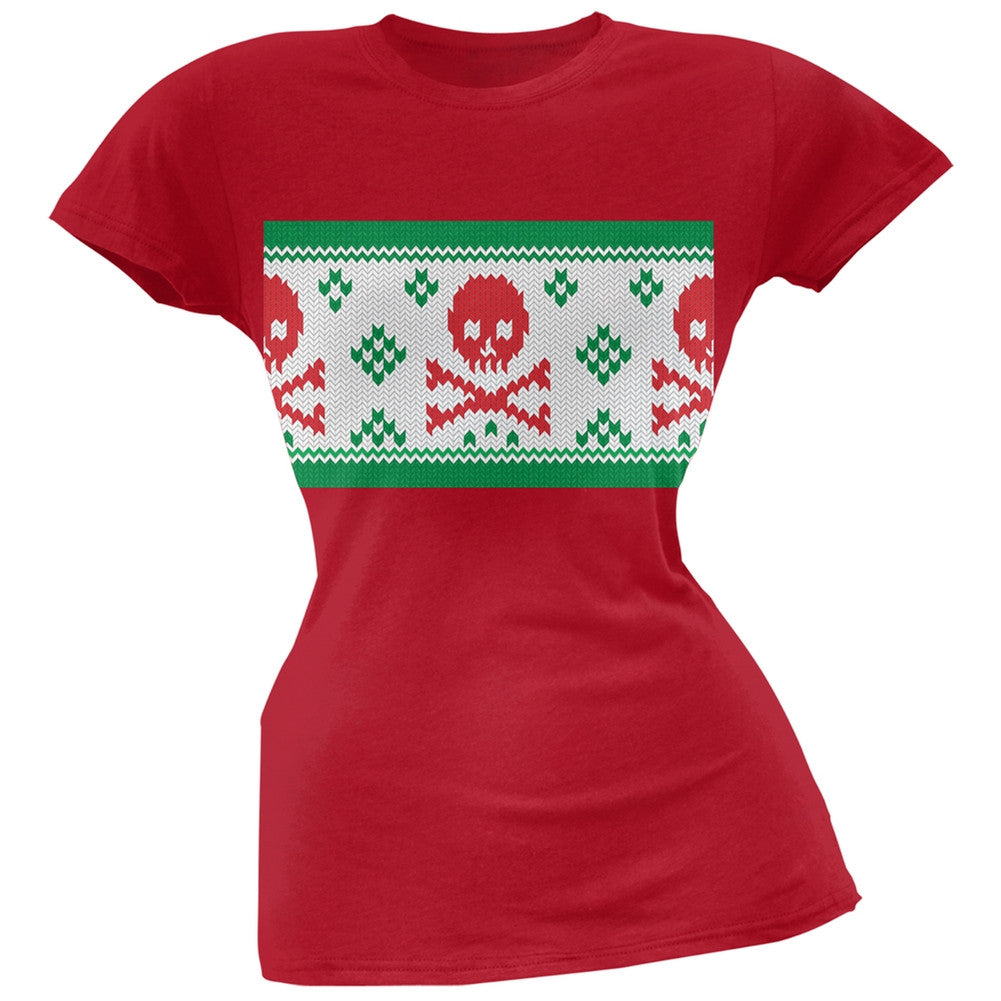 Knit Skull And Crossbones Ugly Christmas Sweater Black Soft Juniors T-Shirt Juniors T-Shirts Old Glory   