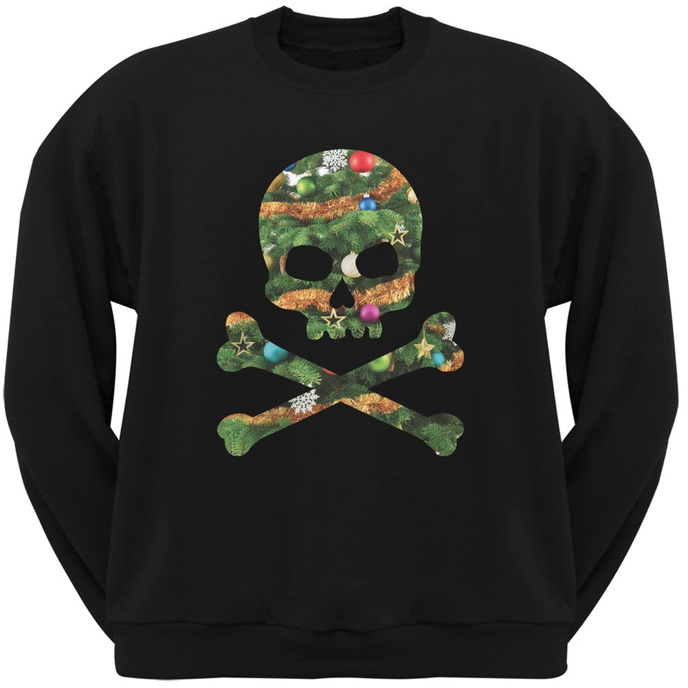 Skull And Crossbones Christmas Tree Cut Out Black Adult Crew Neck Sweatshirt Men's Sweatshirts Old Glory   