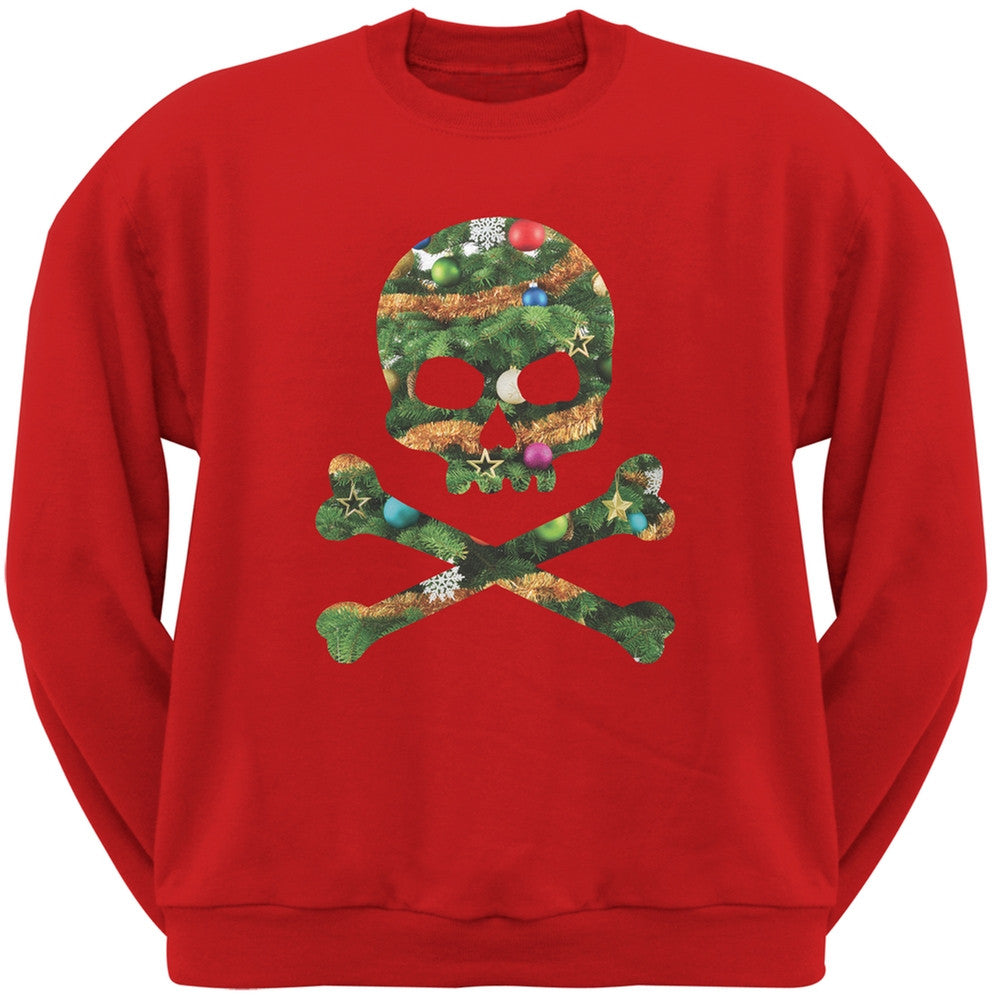 Skull And Crossbones Christmas Tree Cut Out Black Adult Crew Neck Sweatshirt Men's Sweatshirts Old Glory   