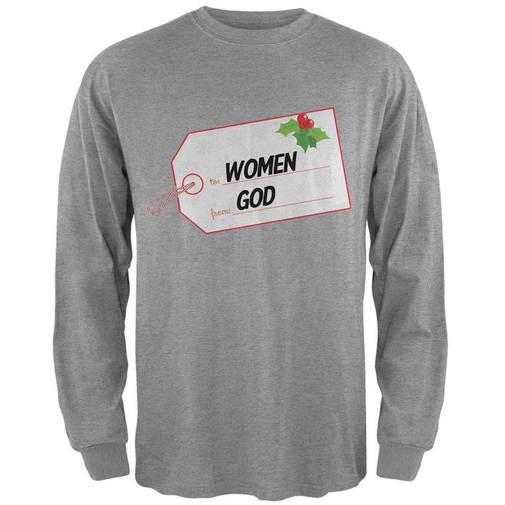 To Women From God Christmas Tag Heather Grey Adult Long Sleeve T-Shirt Men's Long Sleeves Old Glory   