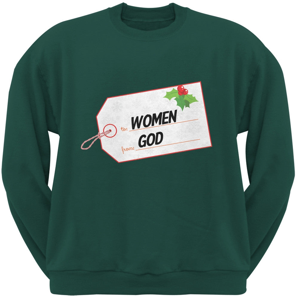 To Women From God Christmas Tag Forest Green Adult Sweatshirt Men's Sweatshirts Old Glory   