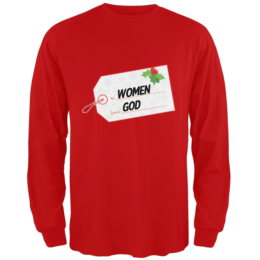 To Women From God Christmas Tag Red Adult Crew Neck Sweatshirt Men's Sweatshirts Old Glory   