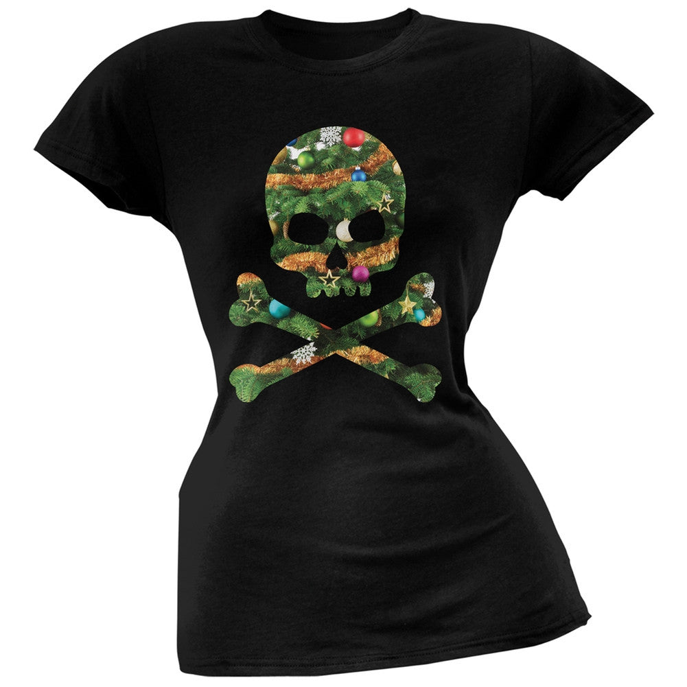 Skull And Crossbones Christmas Tree Cut Out Black Soft Juniors T-Shirt Juniors T-Shirts Old Glory   