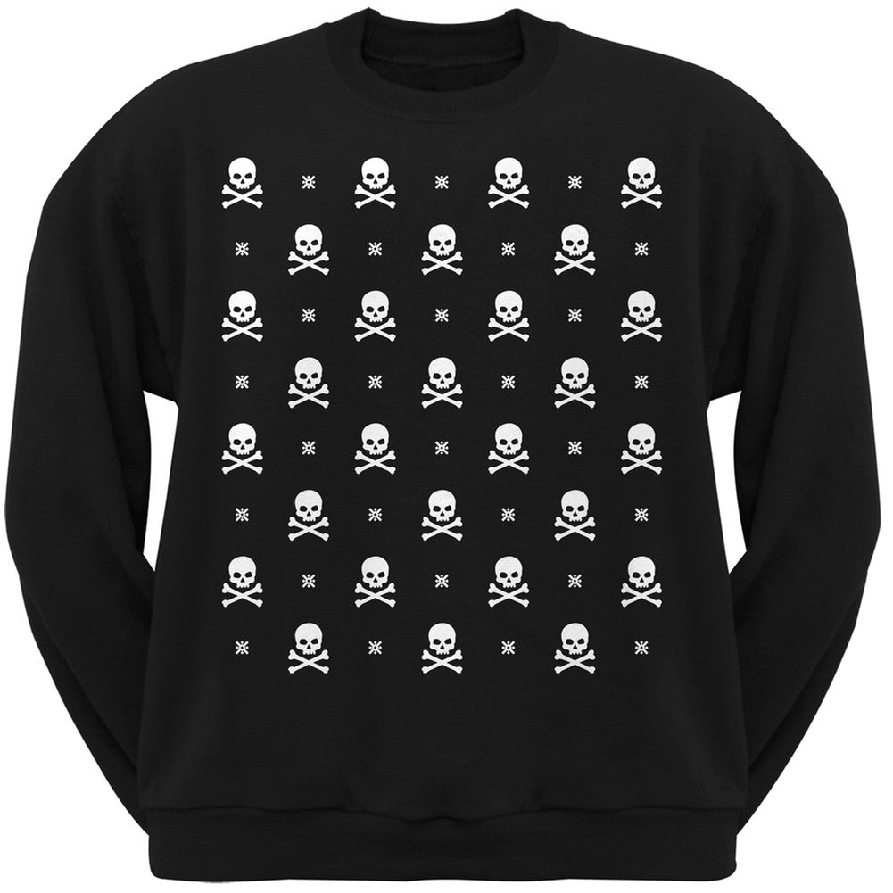 Skull And Crossbones Snowy Ugly Christmas Sweater Black Adult Crew Neck Sweatshirt Men's Sweatshirts Old Glory   