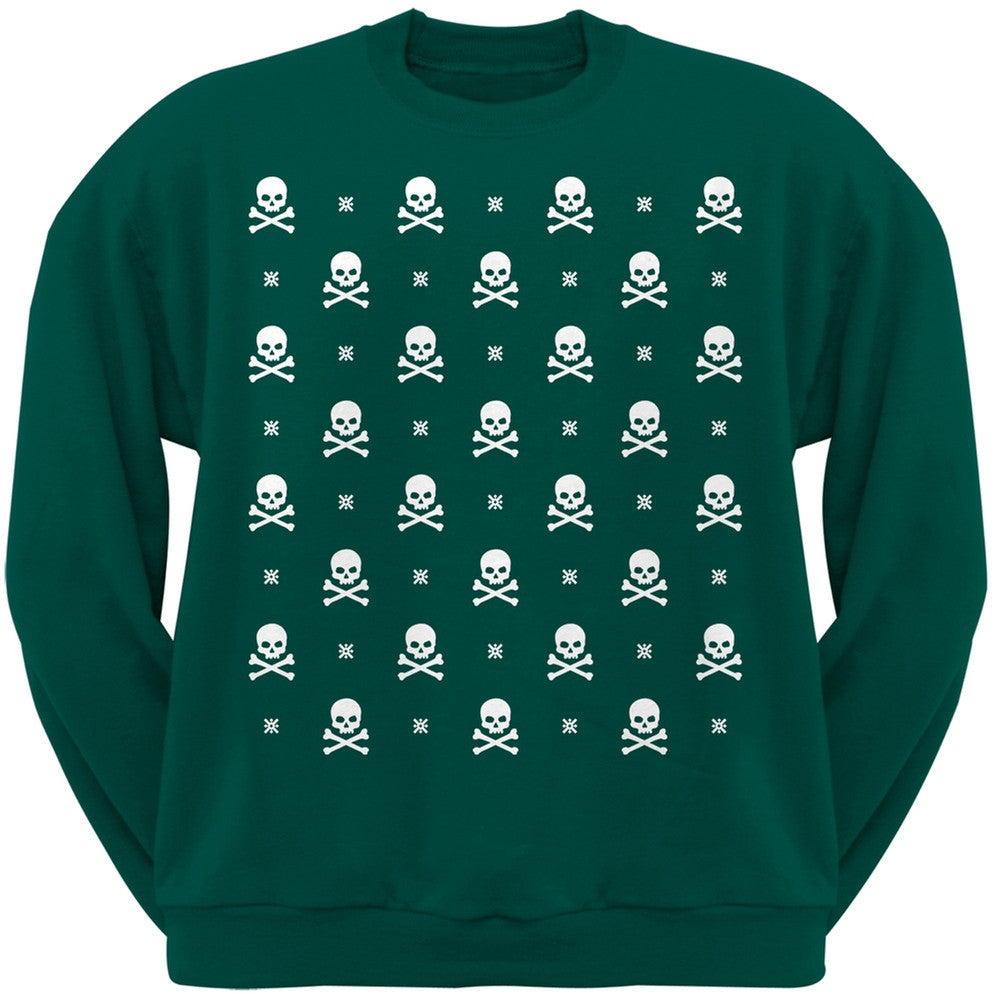 Skull And Crossbones Snowy Ugly Christmas Sweater Black Adult Crew Neck Sweatshirt Men's Sweatshirts Old Glory   