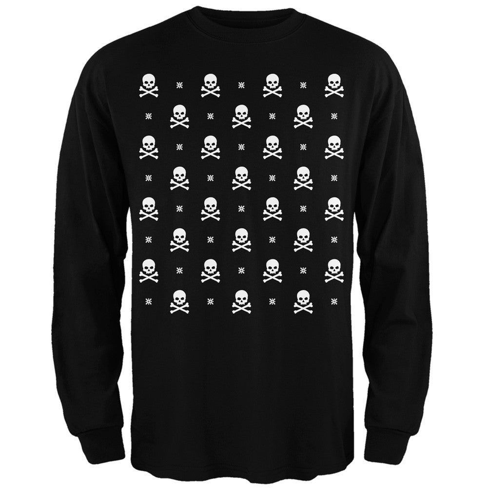 Skull And Crossbones Snowy Ugly Christmas Sweater Black Long Sleeve T-Shirt Men's Long Sleeves Old Glory   