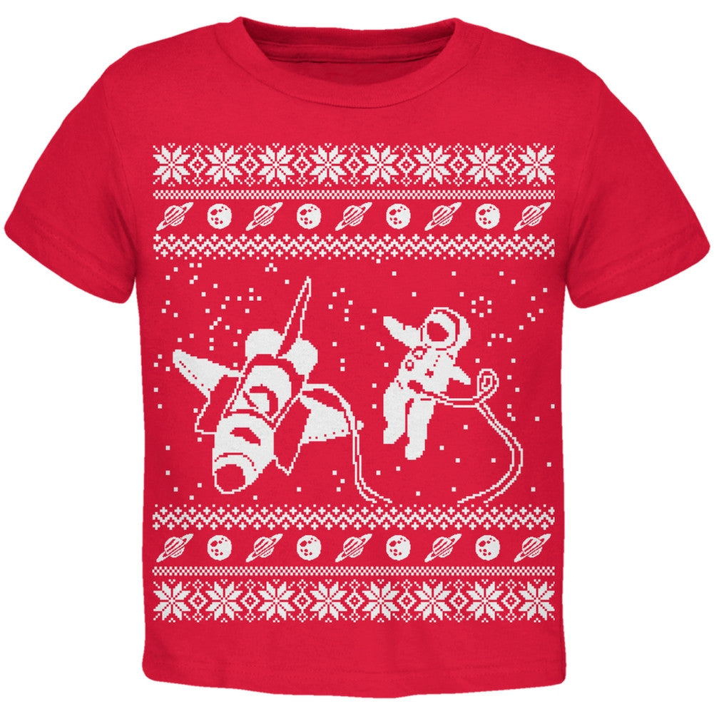 Astronaut in Space Ugly Christmas Sweater Black Toddler T-Shirt Toddler T-Shirts Old Glory 2T Red 