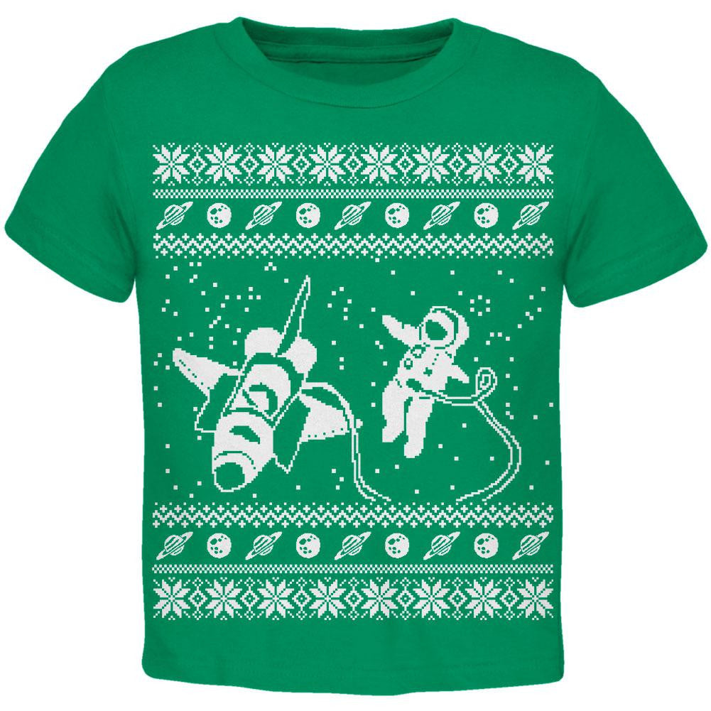 Astronaut in Space Ugly Christmas Sweater Black Toddler T-Shirt Toddler T-Shirts Old Glory 2T Green 