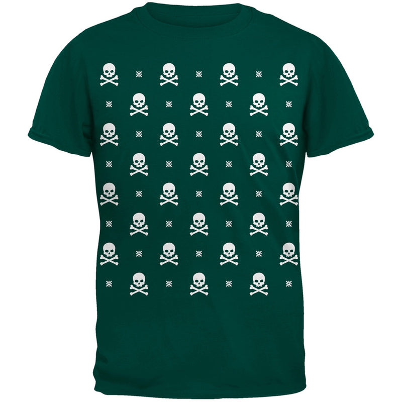 Skull And Crossbones Snowy Ugly Christmas Sweater Black Adult T-Shirt Men's T-Shirts Old Glory   