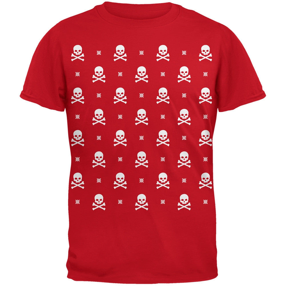 Skull And Crossbones Snowy Ugly Christmas Sweater Red Adult T-Shirt Men's T-Shirts Old Glory 2XL Red 