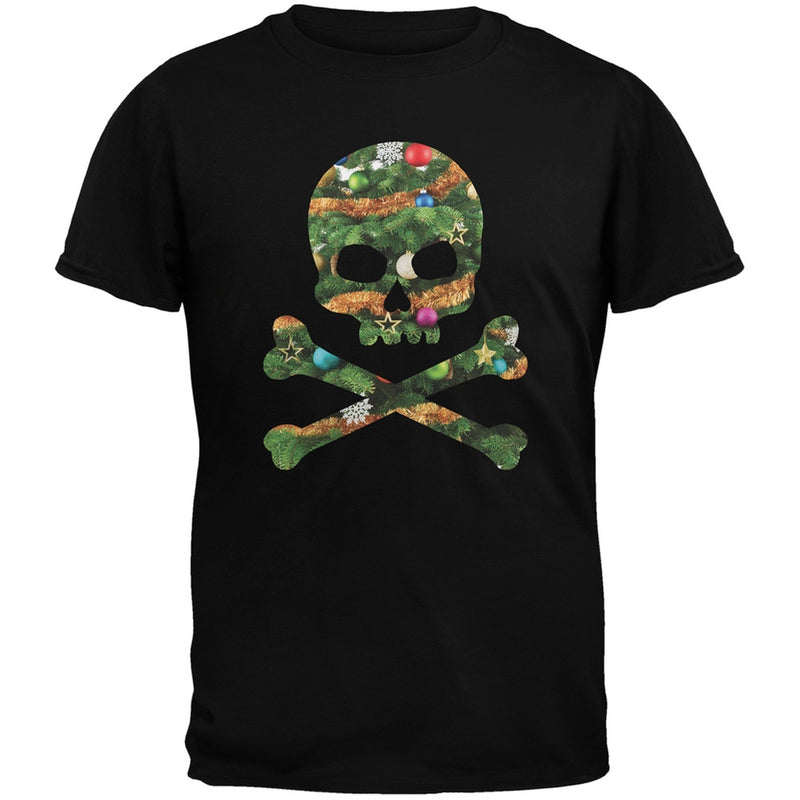 Skull And Crossbones Christmas Tree Cut Out Dark Green Youth T-Shirt Youth T-Shirts Old Glory   