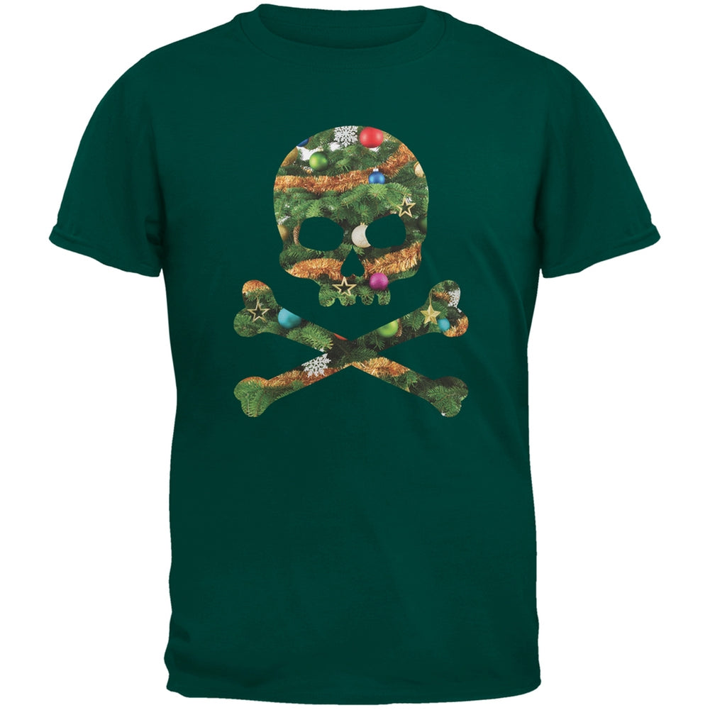 Skull And Crossbones Christmas Tree Cut Out Dark Green Youth T-Shirt Youth T-Shirts Old Glory LG Green 