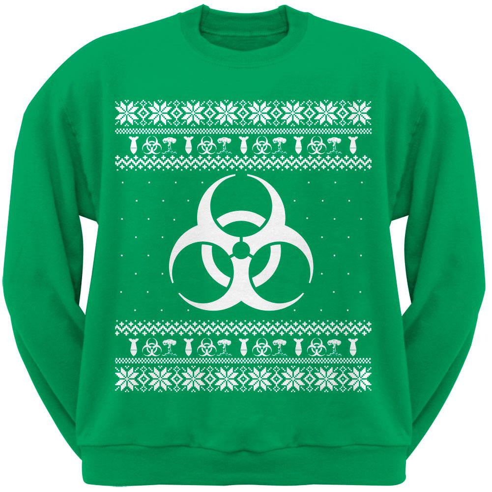 Biohazard Symbol Ugly Christmas Sweater Black Adult Sweatshirt Men's Sweatshirts Old Glory LG Green 