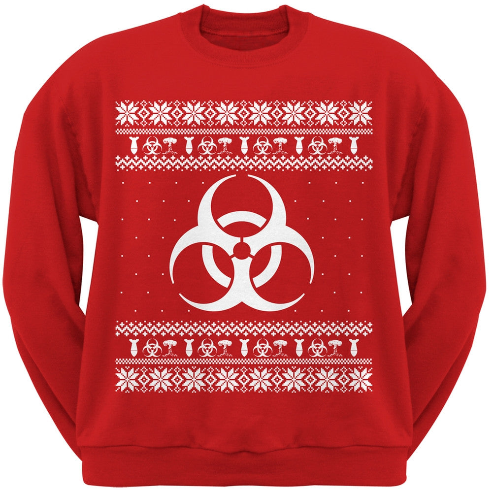 Biohazard Symbol Ugly Christmas Sweater Black Adult Sweatshirt Men's Sweatshirts Old Glory LG Red 