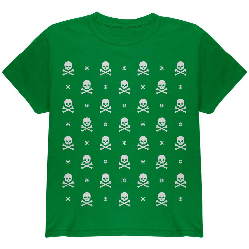 Skull And Crossbones Snowy Ugly Christmas Sweater Black Youth T-Shirt Youth T-Shirts Old Glory   