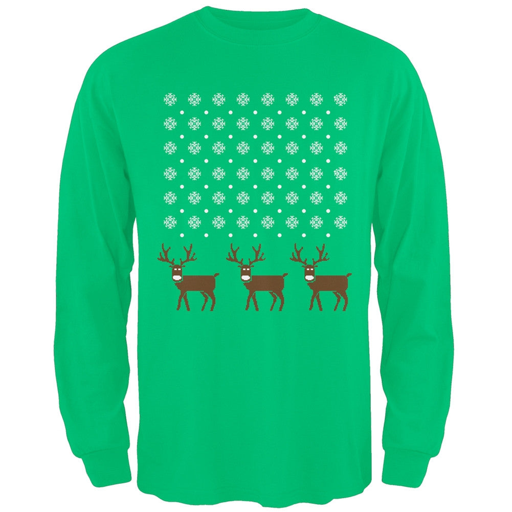 Snowflake and Reindeer Ugly Christmas Red Adult Long Sleeve T-Shirt Men's Long Sleeves Old Glory   